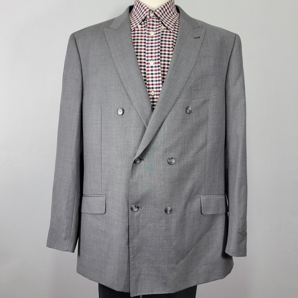 Paul Fredrick Men's Double Breast Sport Coat Six Button 120s Wool Peak 48XL